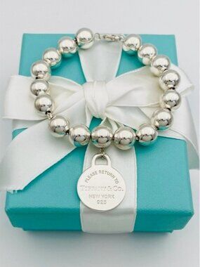 Tiffany & Co Return to Tiffany Hardware Round Tag Bracelet 10mm Bead Silver 8.25